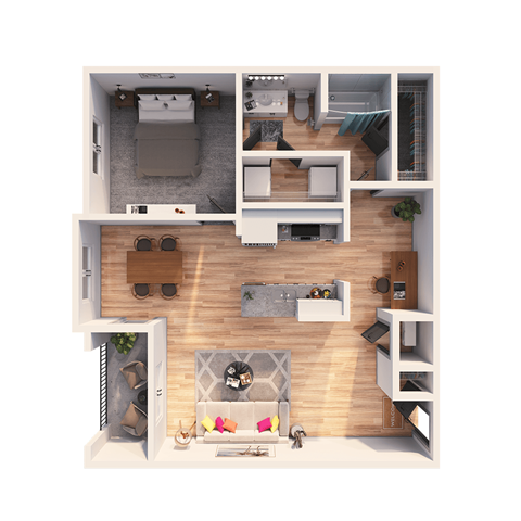 Floor plan for 1 bed, 1 bath, 1005 sqft